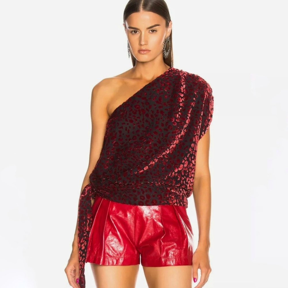 IRO Tough One Shoulder Knitted Velvet Animal Print Blouse Top